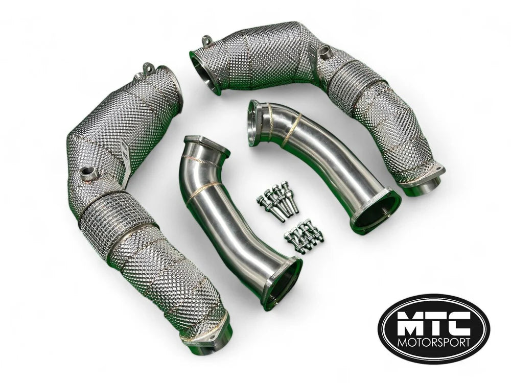 DRW- BMW F90 M5 DOWNPIPES WITH 200 CELL HI-FLOW SPORTS CATS & HEAT SHIELD 2021- LCI