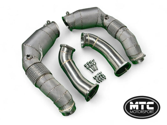 DRW- BMW F90 M5 DOWNPIPES WITH 200 CELL HI-FLOW SPORTS CATS & HEAT SHIELD 2021- LCI